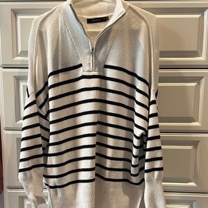 Jessica Women's Black and White Striped Zip-Up Sweater